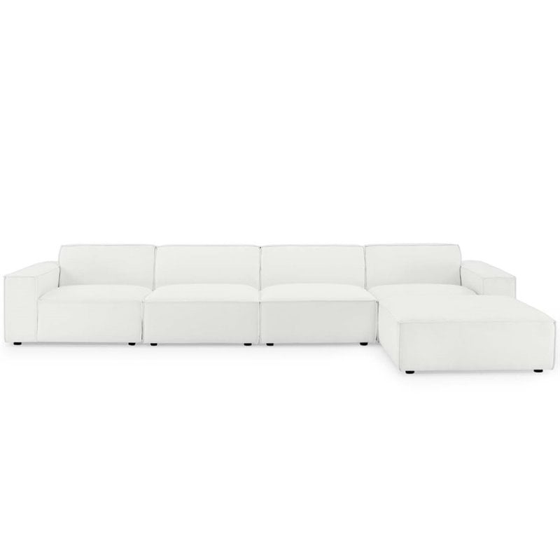 Pemberly Row 5-Piece White Modern Polyester Fabric Sectional Sofa