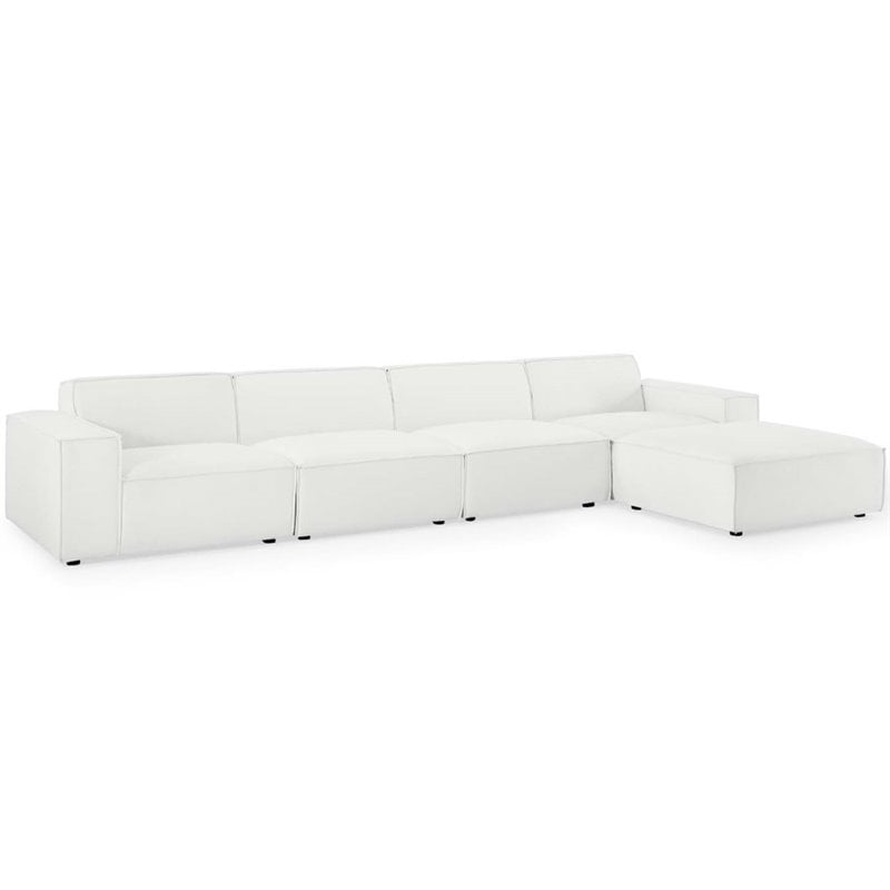 Pemberly Row 5-Piece White Modern Polyester Fabric Sectional Sofa