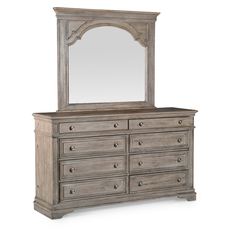 Pemberly Row 8-Drawer Driftwood Finish Dresser with Mirror