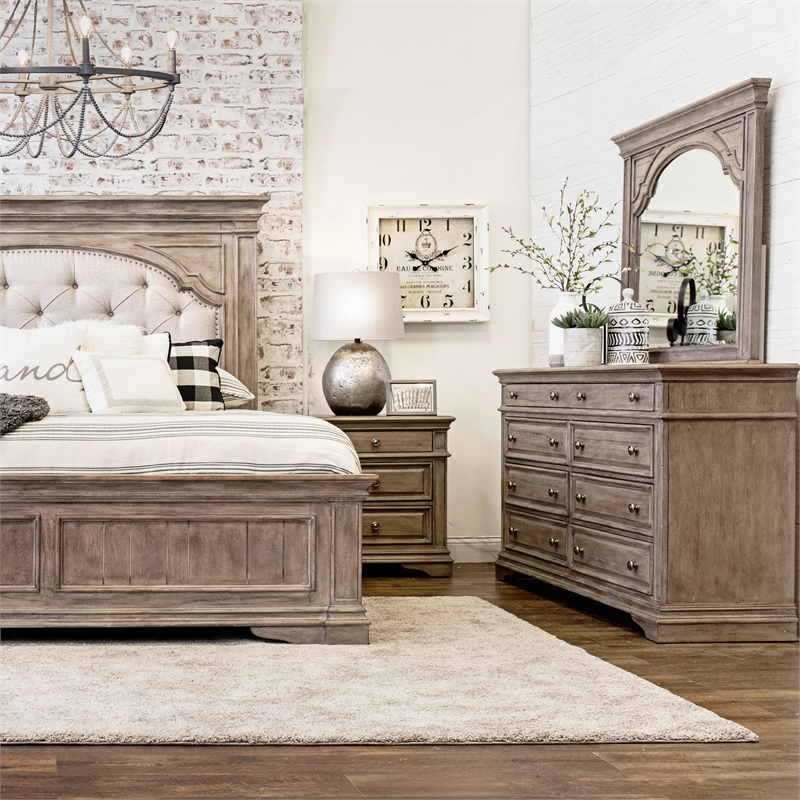 Pemberly Row 8-Drawer Driftwood Finish Dresser with Mirror