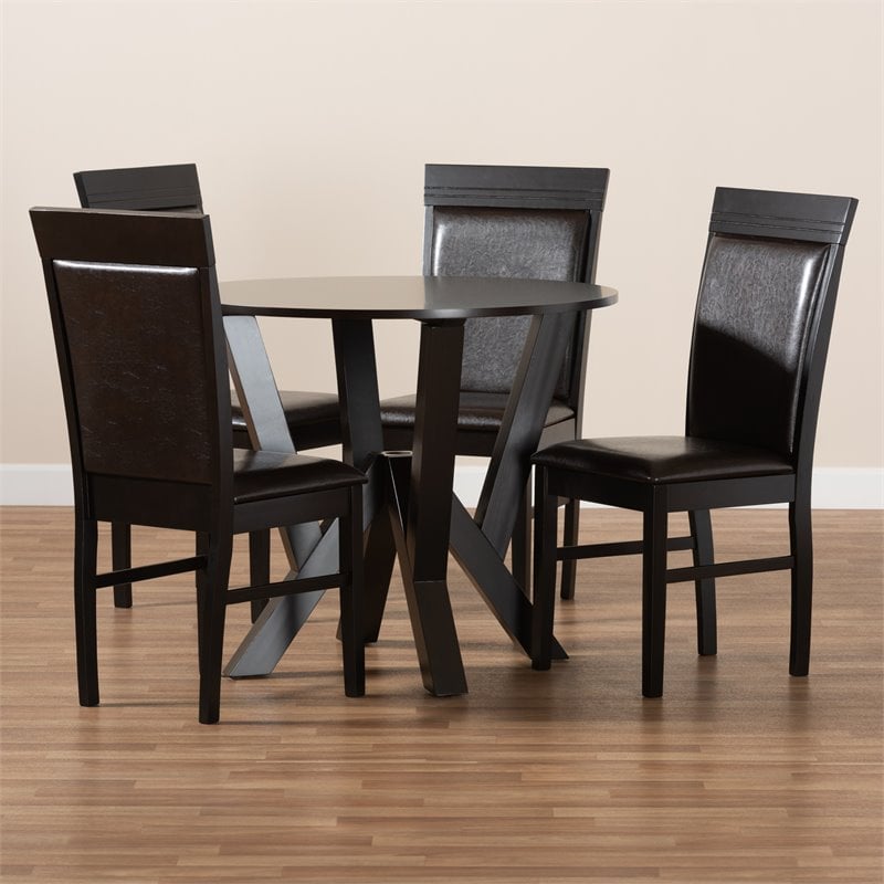 Pemberly Row Modern 5-Piece Dining Set with Faux Leather in Dark Brown