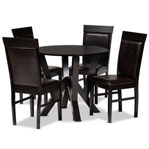 Pemberly Row Modern 5-Piece Dining Set with Faux Leather in Dark Brown