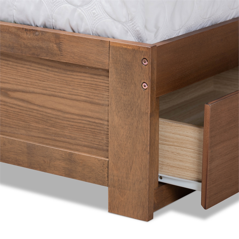 Pemberly Row Lisa Queen Wood Bed with 3 Drawers Ash Walnut Finish
