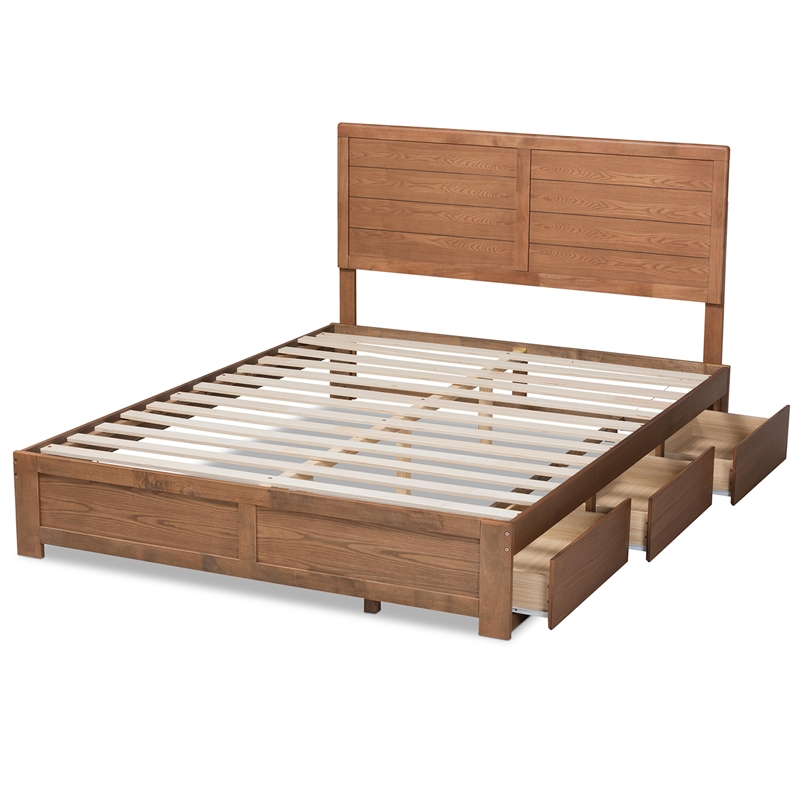 Pemberly Row Lisa Queen Wood Bed with 3 Drawers Ash Walnut Finish