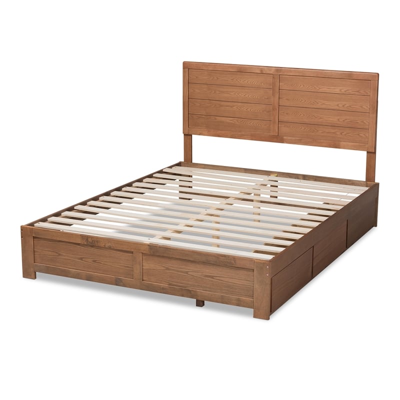 Pemberly Row Lisa Queen Wood Bed with 3 Drawers Ash Walnut Finish