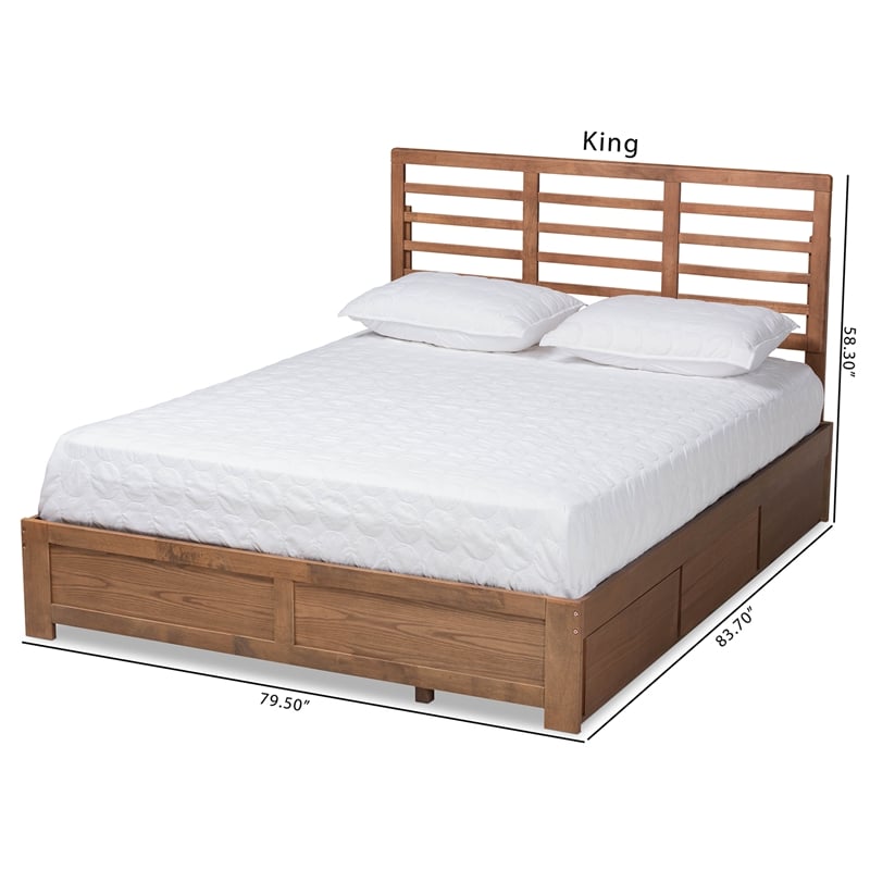 Pemberly Row Piera King Wood Bed with 3 Drawers Ash Walnut Finish