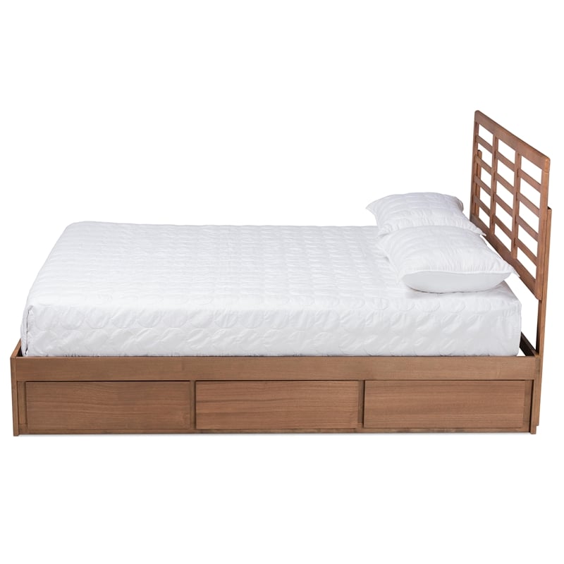 Pemberly Row Piera King Wood Bed with 3 Drawers Ash Walnut Finish