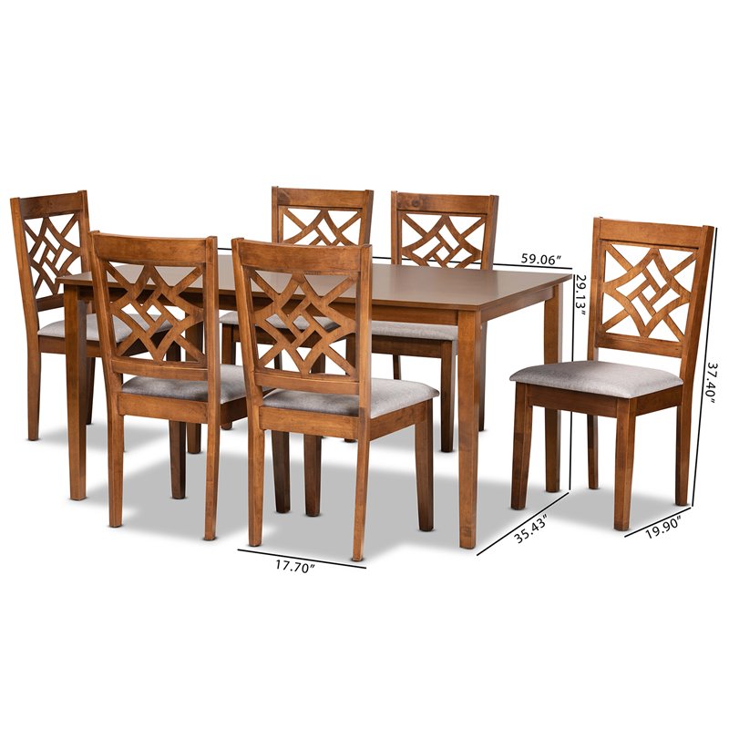 Pemberly Row Grey Fabric and Brown Wood 7-Piece Walnut Dining Set