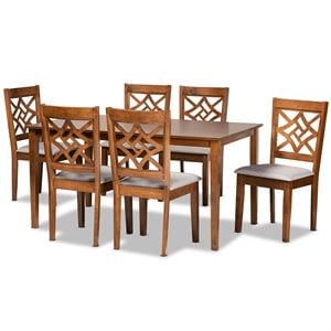Pemberly Row Grey Fabric and Brown Wood 7-Piece Walnut Dining Set