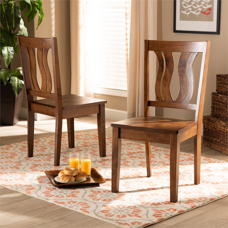 Pemberly Row Walnut Brown 2-Piece Dining Chair Set with Geometric Back Design