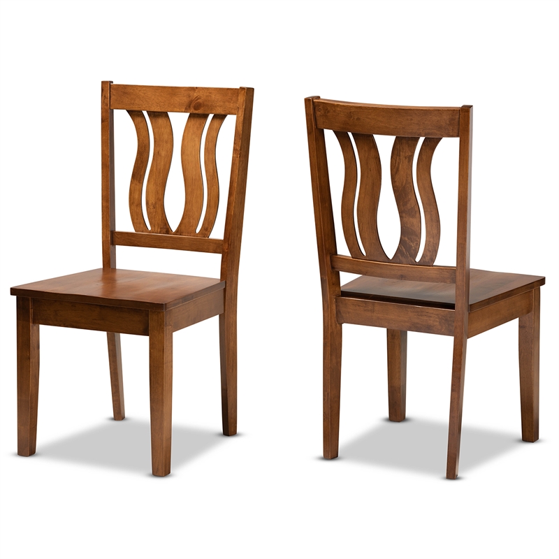 Pemberly Row Walnut Brown 2-Piece Dining Chair Set with Geometric Back Design