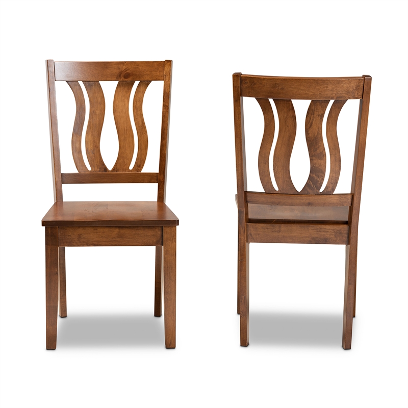 Pemberly Row Walnut Brown 2-Piece Dining Chair Set with Geometric Back Design