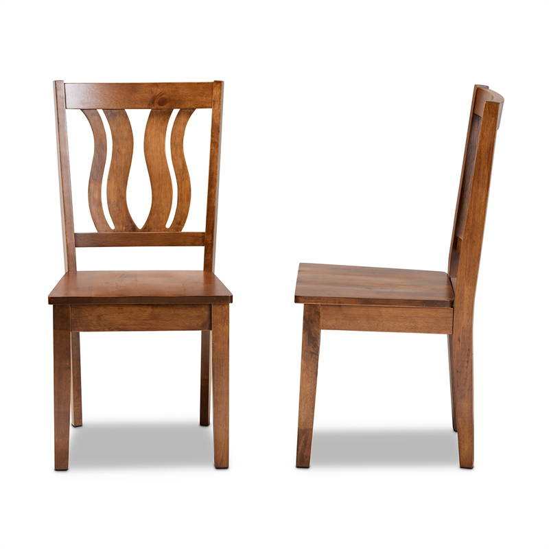 Pemberly Row Walnut Brown 2-Piece Dining Chair Set with Geometric Back Design