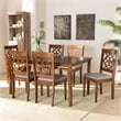 Pemberly Row Walnut Wood & Grey Fabric 7-Piece Rectangular Dining Set