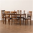 Pemberly Row Walnut Wood & Grey Fabric 7-Piece Rectangular Dining Set