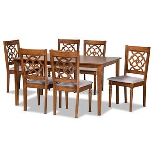 Pemberly Row Walnut Wood & Grey Fabric 7-Piece Rectangular Dining Set