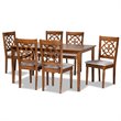 Pemberly Row Walnut Wood & Grey Fabric 7-Piece Rectangular Dining Set