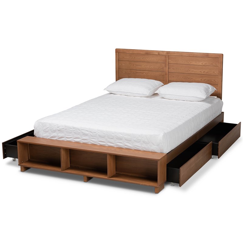 Pemberly Row Full Size Wood Platform Storage Bed with 4 Drawers in Brown