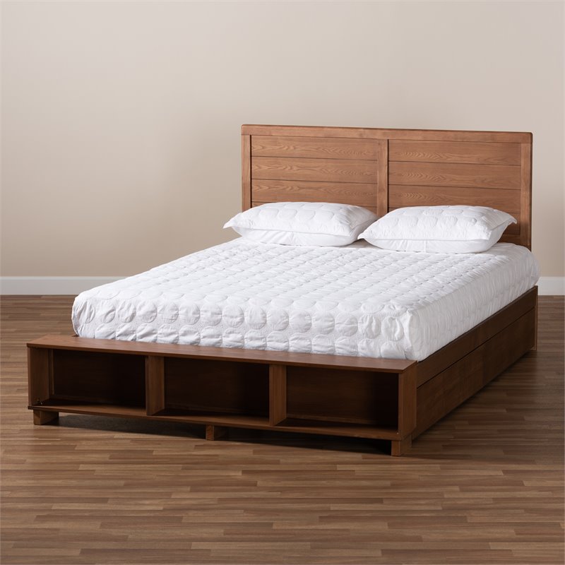 Pemberly Row Full Size Wood Platform Storage Bed with 4 Drawers in Brown