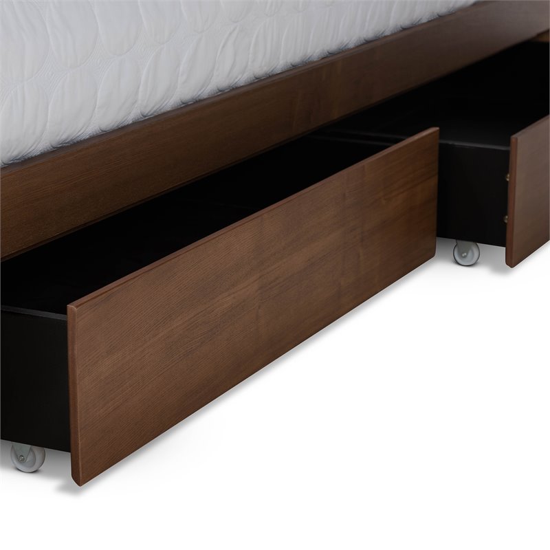 Pemberly Row Full Size Wood Platform Storage Bed with 4 Drawers in Brown