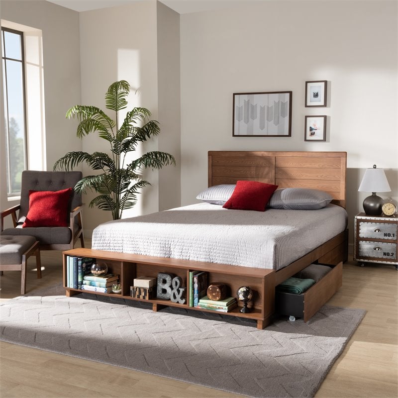 Pemberly Row Full Size Wood Platform Storage Bed with 4 Drawers in Brown