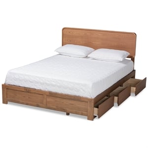 Pemberly Row Full 3-Drawer Wood Bed in Ash Walnut Finish