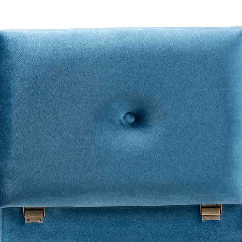 Pemberly Row Sky Blue Velvet Storage Ottoman with Brown Finished Wood