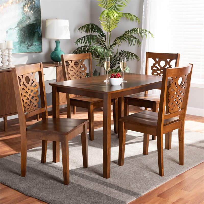 Pemberly Row Walnut Brown Finished Wood 5-Piece Dining Set