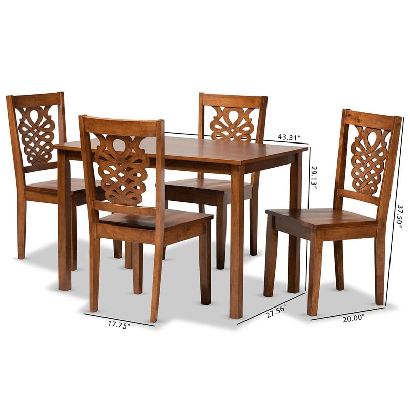 Pemberly Row Walnut Brown Finished Wood 5-Piece Dining Set