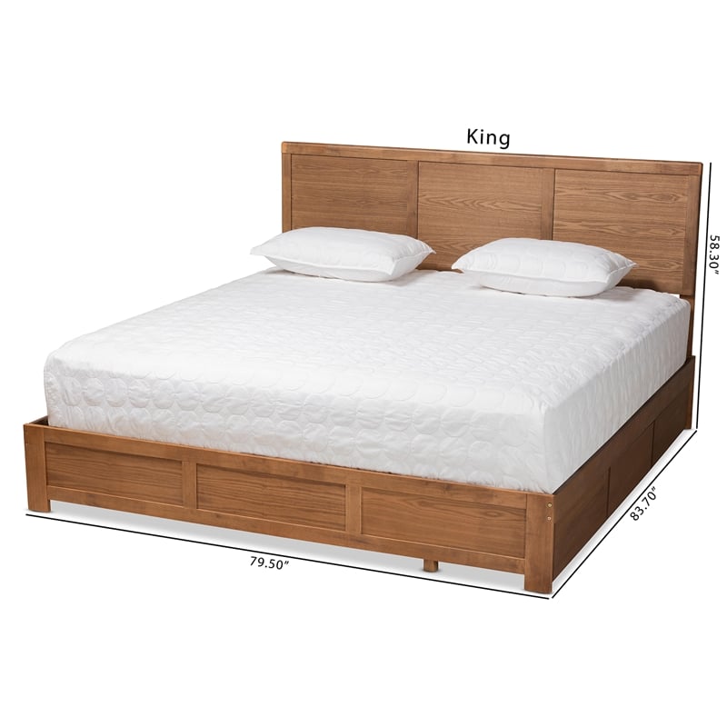 Pemberly Row King Storage Bed with 3-Drawer Platform Design in Walnut Finish