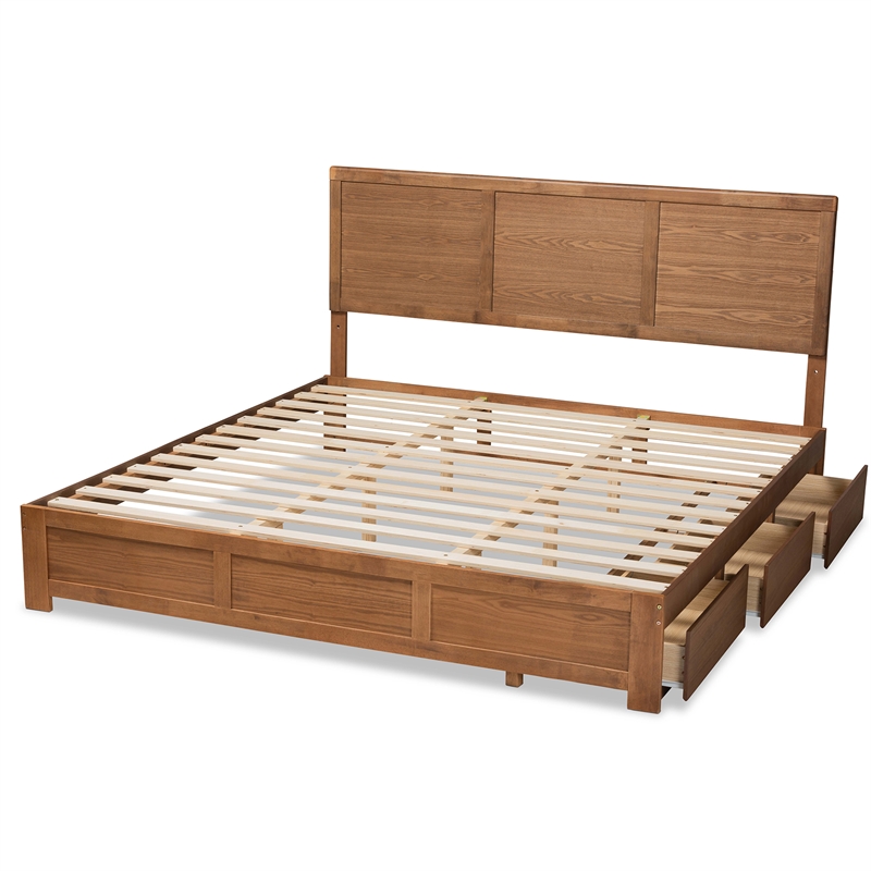 Pemberly Row King Storage Bed with 3-Drawer Platform Design in Walnut Finish