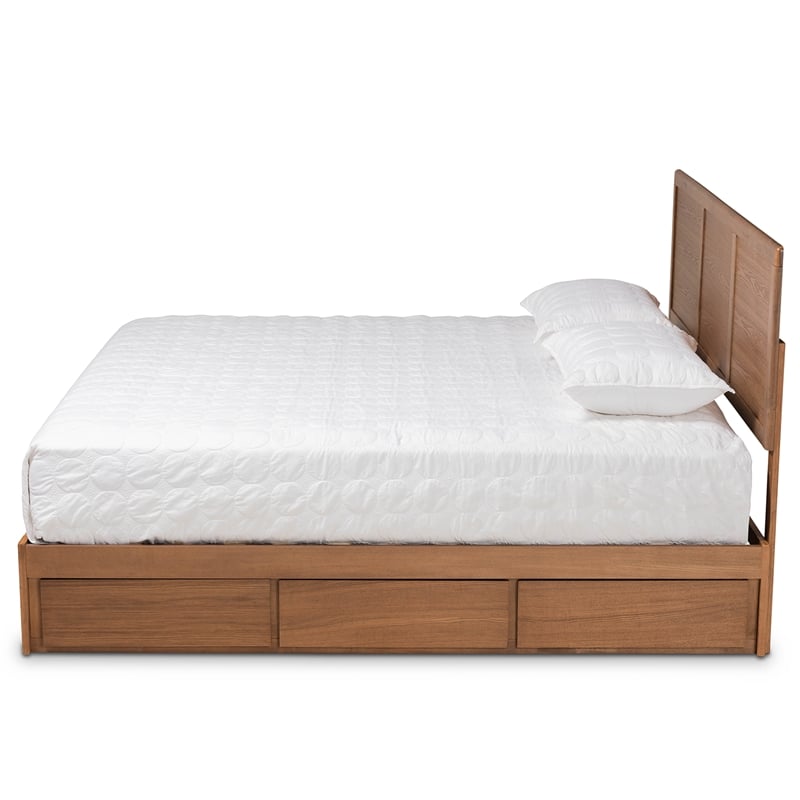 Pemberly Row King Storage Bed with 3-Drawer Platform Design in Walnut Finish
