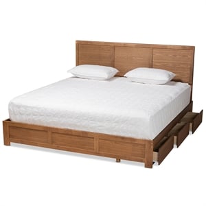 Pemberly Row King Storage Bed with 3-Drawer Platform Design in Walnut Finish