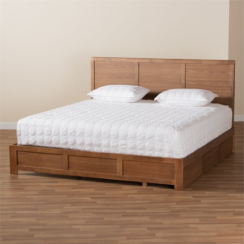 Pemberly Row King Storage Bed with 3-Drawer Platform Design in Walnut Finish