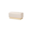 Pemberly Row Beige Velvet Ottoman with Gold Base and Storage