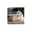 Pemberly Row Beige Velvet Ottoman with Gold Base and Storage