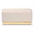 Pemberly Row Beige Velvet Ottoman with Gold Base and Storage