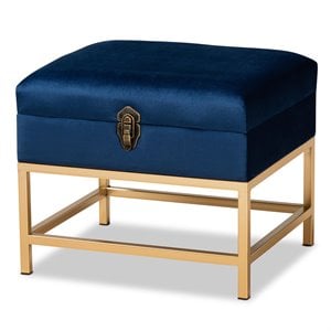 Pemberly Row Navy Blue Velvet Ottoman with Lift-Top Storage