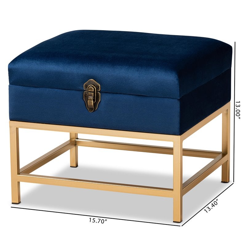 Pemberly Row Navy Blue Velvet Ottoman with Lift-Top Storage
