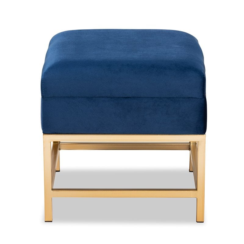 Pemberly Row Navy Blue Velvet Ottoman with Lift-Top Storage