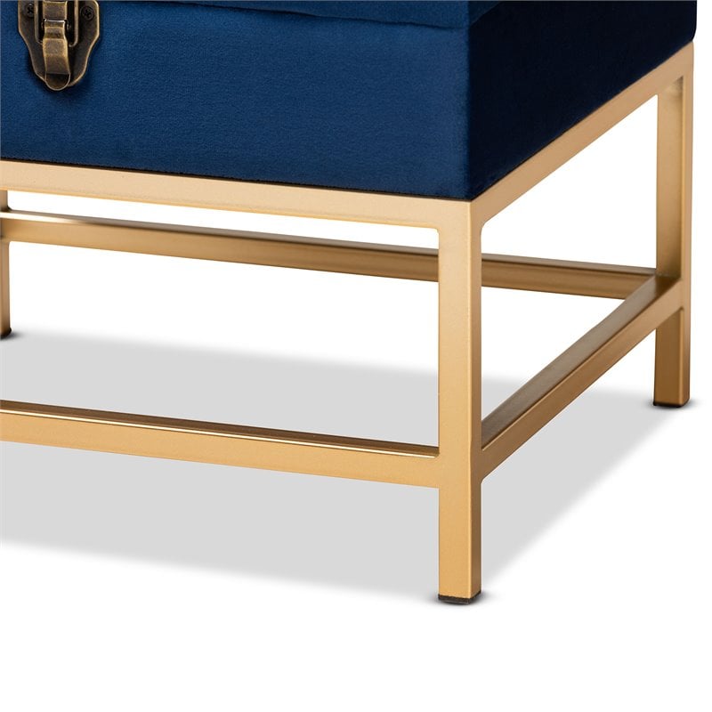 Pemberly Row Navy Blue Velvet Ottoman with Lift-Top Storage