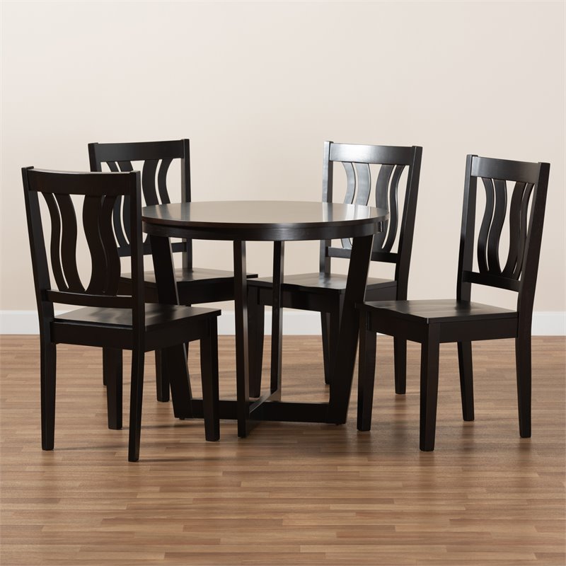 Pemberly Row Dark Brown Wood 5-Piece Dining Set with Geometric Design