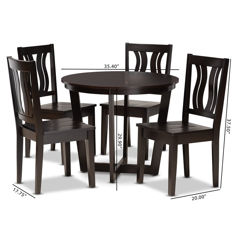 Pemberly Row Dark Brown Wood 5-Piece Dining Set with Geometric Design