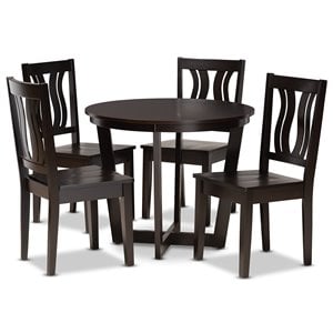 Pemberly Row Dark Brown Wood 5-Piece Dining Set with Geometric Design