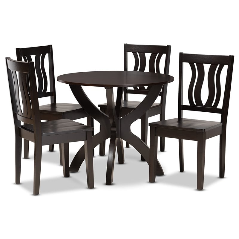Pemberly Row Transitional Wood 5-Piece Dining Set in Dark Brown Finish