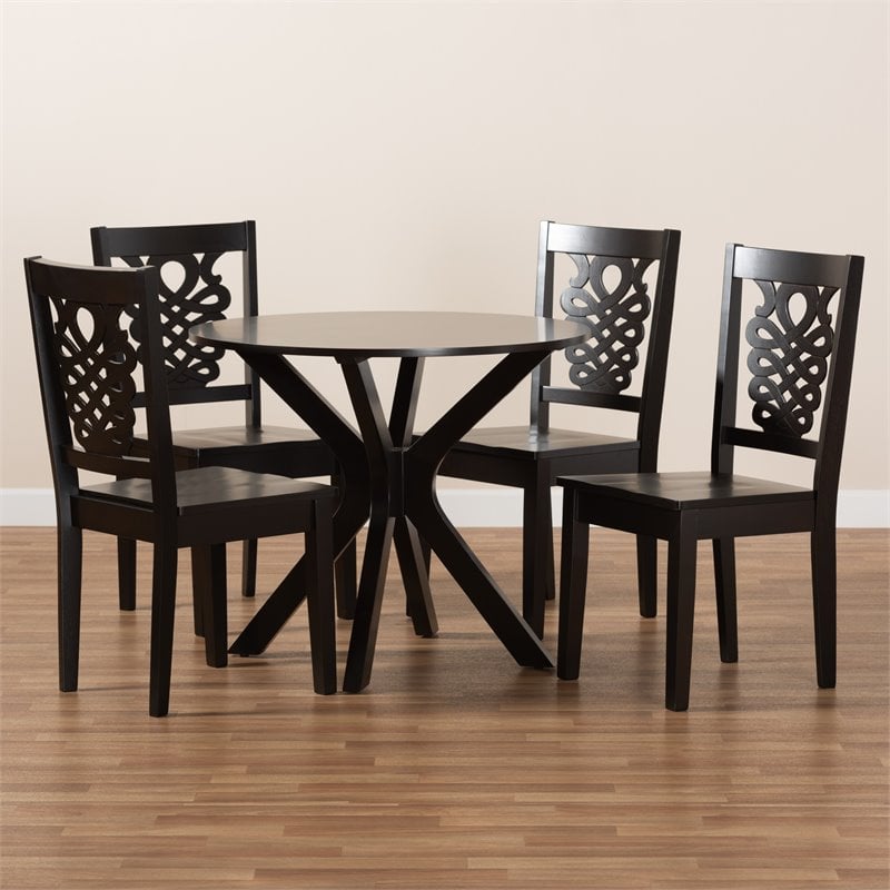 Pemberly Row Transitional Dark Brown Wood 5-Piece Circular Dining Set