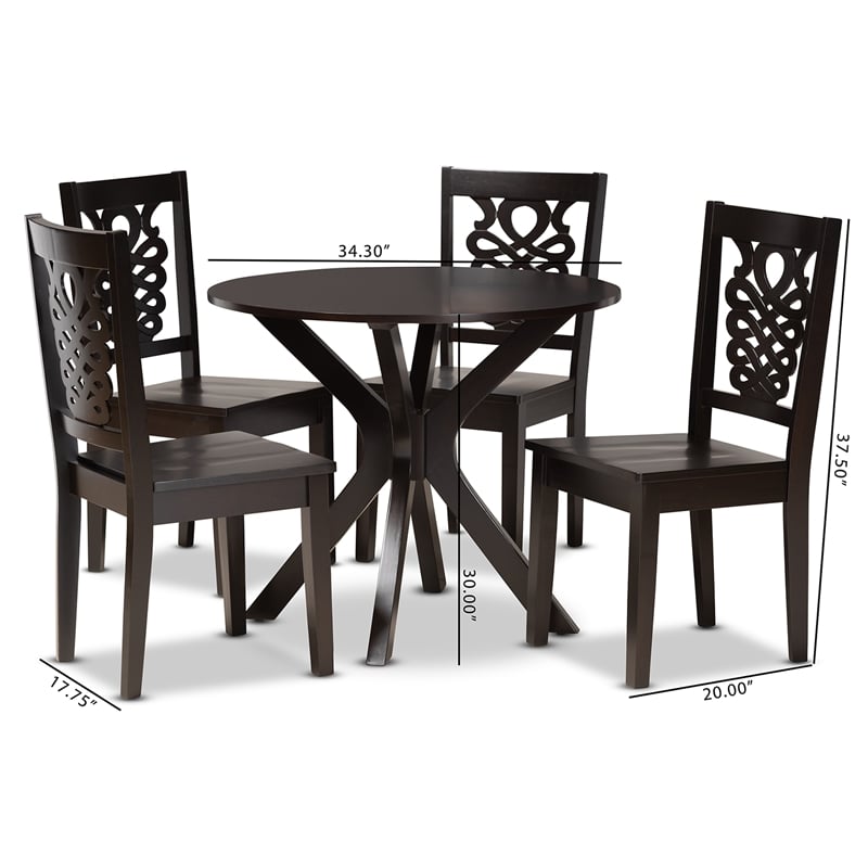 Pemberly Row Transitional Dark Brown Wood 5-Piece Circular Dining Set