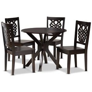 Pemberly Row Transitional Dark Brown Wood 5-Piece Circular Dining Set
