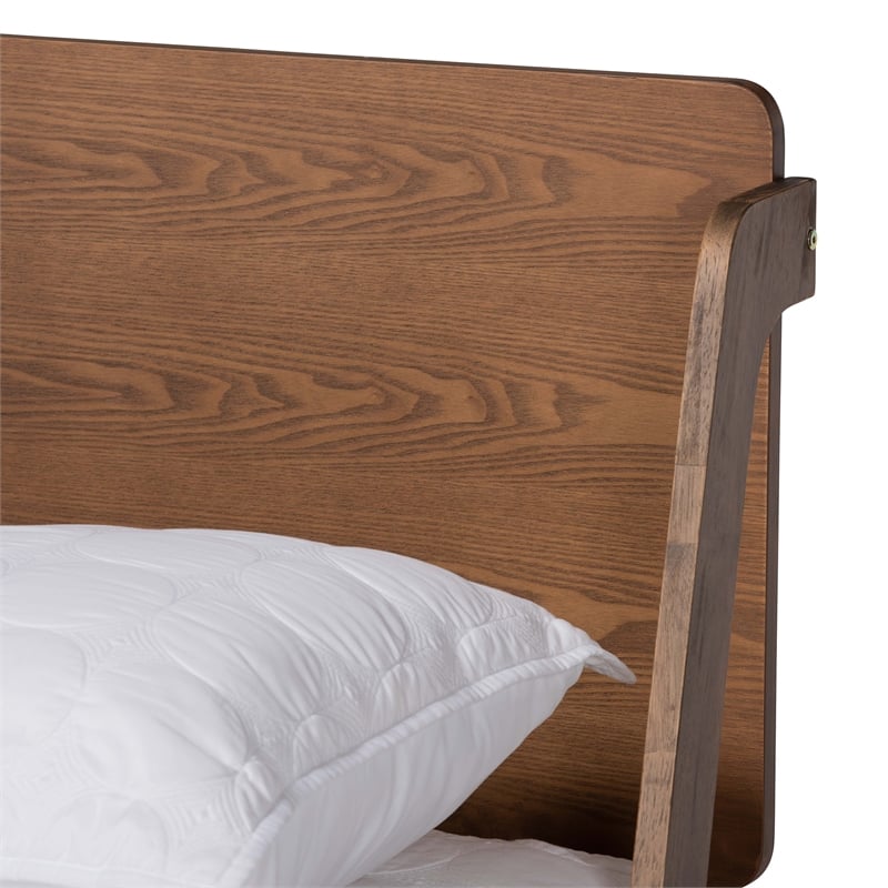Pemberly Row King Size Platform Bed in Ash Walnut Brown Wood Finish