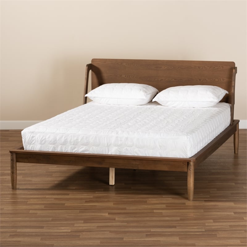 Pemberly Row King Size Platform Bed in Ash Walnut Brown Wood Finish